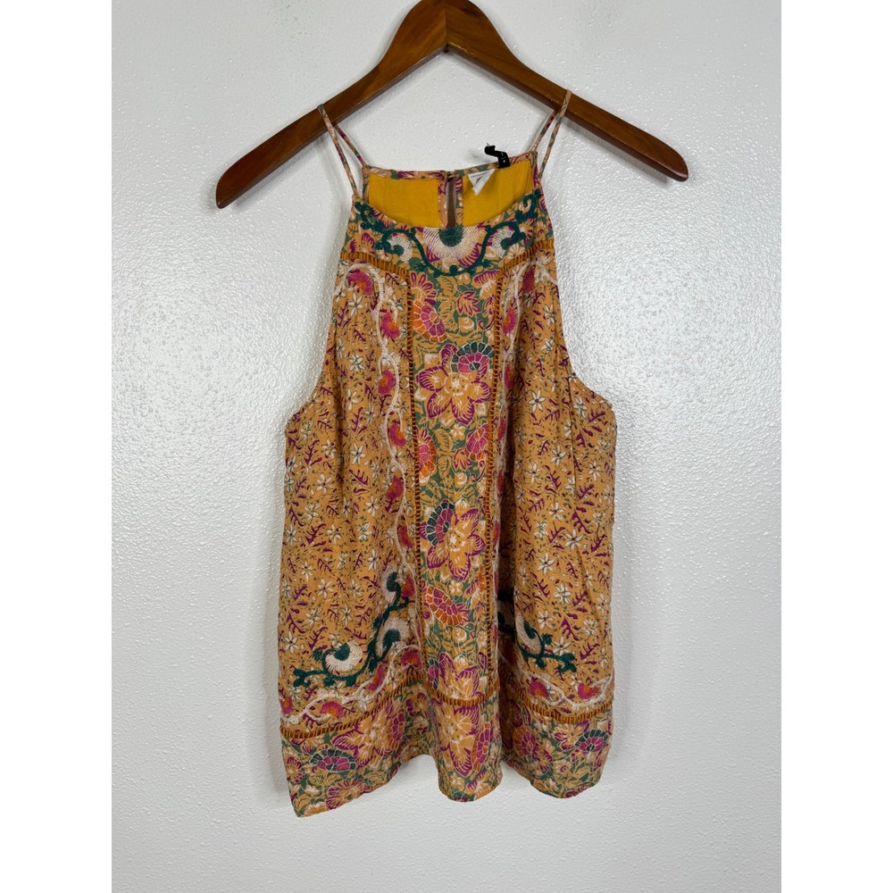Anthropologie Akemi + Kin Yellow Floral Embroidered Halter Tank Top Size 10